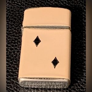 Vintage Champ Cigarette Lighter Trimlight Flip top Peach Beige Black Diamonds 💎